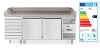 Arktic 2-dörrars pizzakylbord med 7 lådor, med granitbänkskiva, 250L, 230V/250W, 2020x802x(H)1000mm
