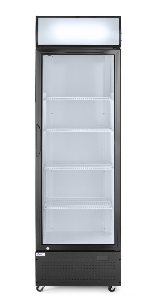 Back bar refrigerator with a backlit panel, single-door