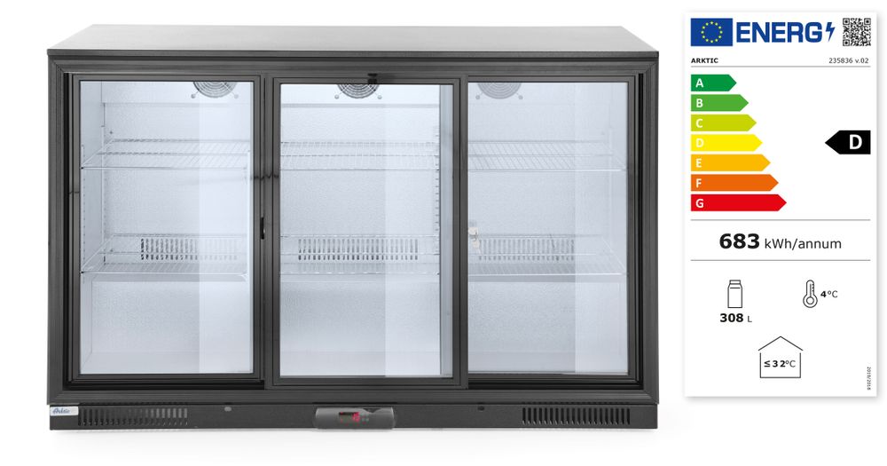 Arktic Kylskåp med barfunktion och trippelskjutdörrar, 254L, Svart, 220-240V/160W, 1350x520x(H)865mm