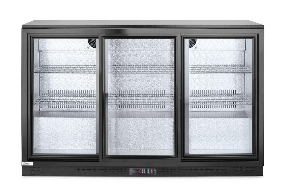 Back bar refrigerator with triple sliding doors, Arktic, 254L, Black, 220-240V/160W, 1350x520x(H)865mm