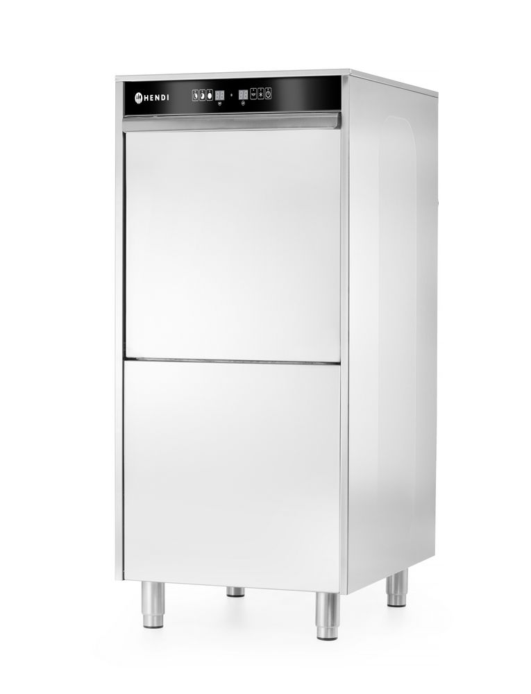 Hendi 50x60 diskmaskin för brickor och kastruller – elektroniskt styrd, med doseringssystem för diskmedel och avloppspump, 400V/7100W, 595x777x(H)1335mm