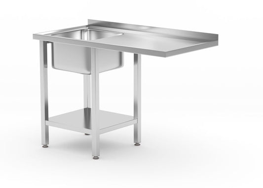 Diskbänk med hyllplan och plats för diskmaskin under bänkskivan, HENDI, vänster, 1200x700x(H)850mm