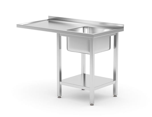 Diskbänk med hyllplan och plats för diskmaskin under bänkskivan, HENDI, höger, 1200x700x(H)850mm