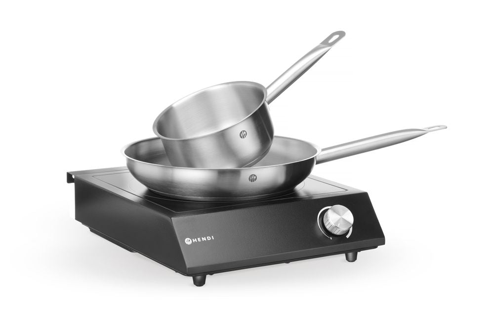 Hendi Set: Induktionsspis 3500W + kastrull + stekpanna, Svart, 220-240V/3500W, 320x395x(H)95mm