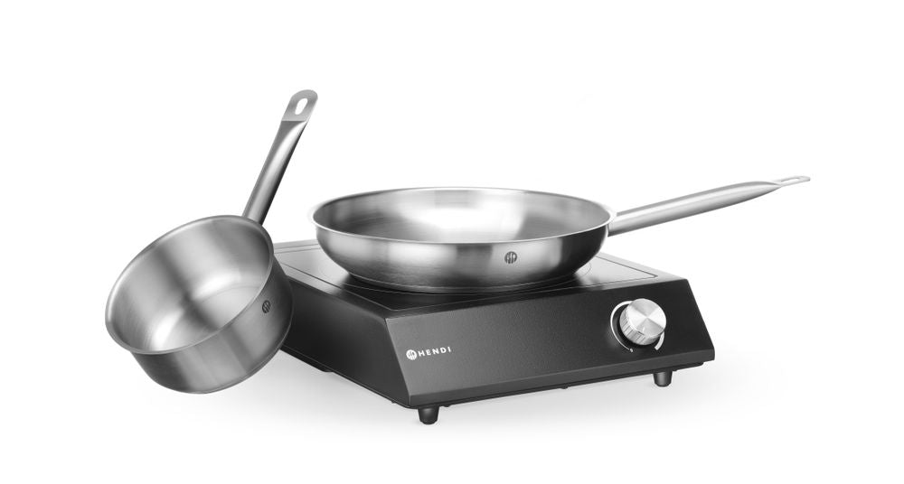 Hendi Set: Induktionsspis 3500W + kastrull + stekpanna, Svart, 220-240V/3500W, 320x395x(H)95mm