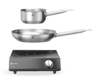 Hendi Set: Induktionsspis 3500W + kastrull + stekpanna, Svart, 220-240V/3500W, 320x395x(H)95mm