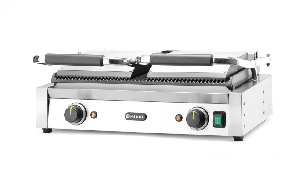 Hendi Dubbel Klämgrill, Räfflad, 230V/3600W