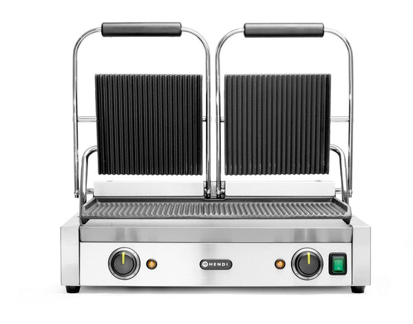 Hendi Dubbel Klämgrill, Räfflad, 230V/3600W