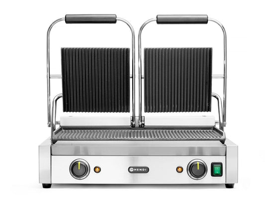 HENDI Dubbel Klämgrill, Räfflad, 230V/3600W