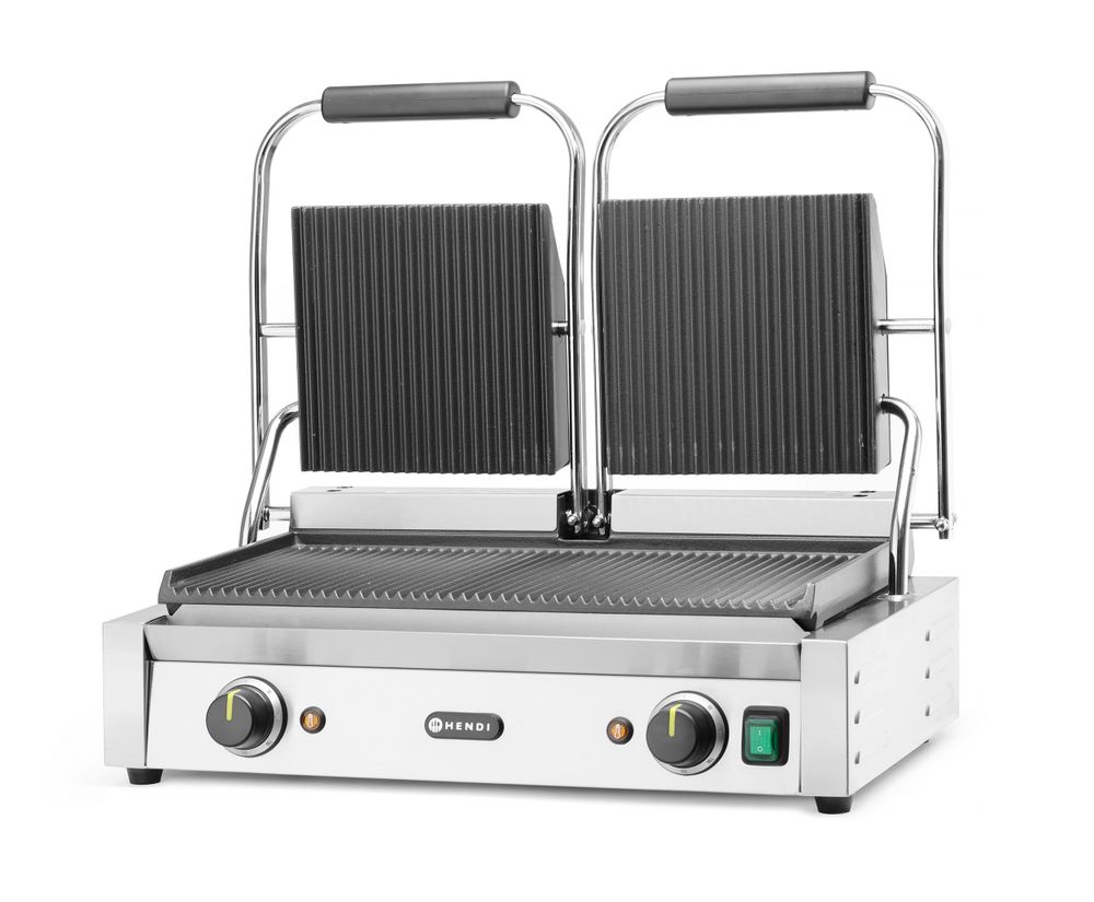 Hendi Dubbel Klämgrill, Räfflad, 230V/3600W
