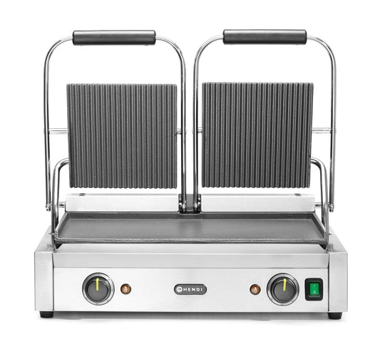 HENDI Dubbel klämgrill, Räfflad topp och slät botten, 230V/3600W