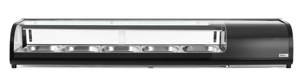 Sushi display, Arktic, Containers included: 5x GN 1/2 (H)40 mm., Black, 220-240V/190W, 1800x420x(H)265mm