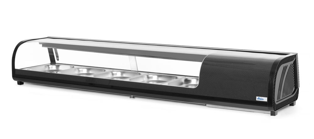 Arktic Sushidisplay, Inkluderade behållare: 6x GN 1/3 (H) 40mm., GN 1/3, Svart, 220-240V/190W, 1529x426x(H)296mm