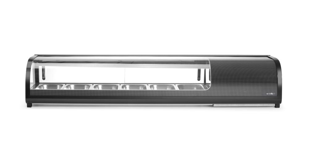 Sushi display, Arktic, Containers included: 6x GN 1/3 (H) 40mm., GN 1/3, Black, 220-240V/190W, 1529x426x(H)296mm