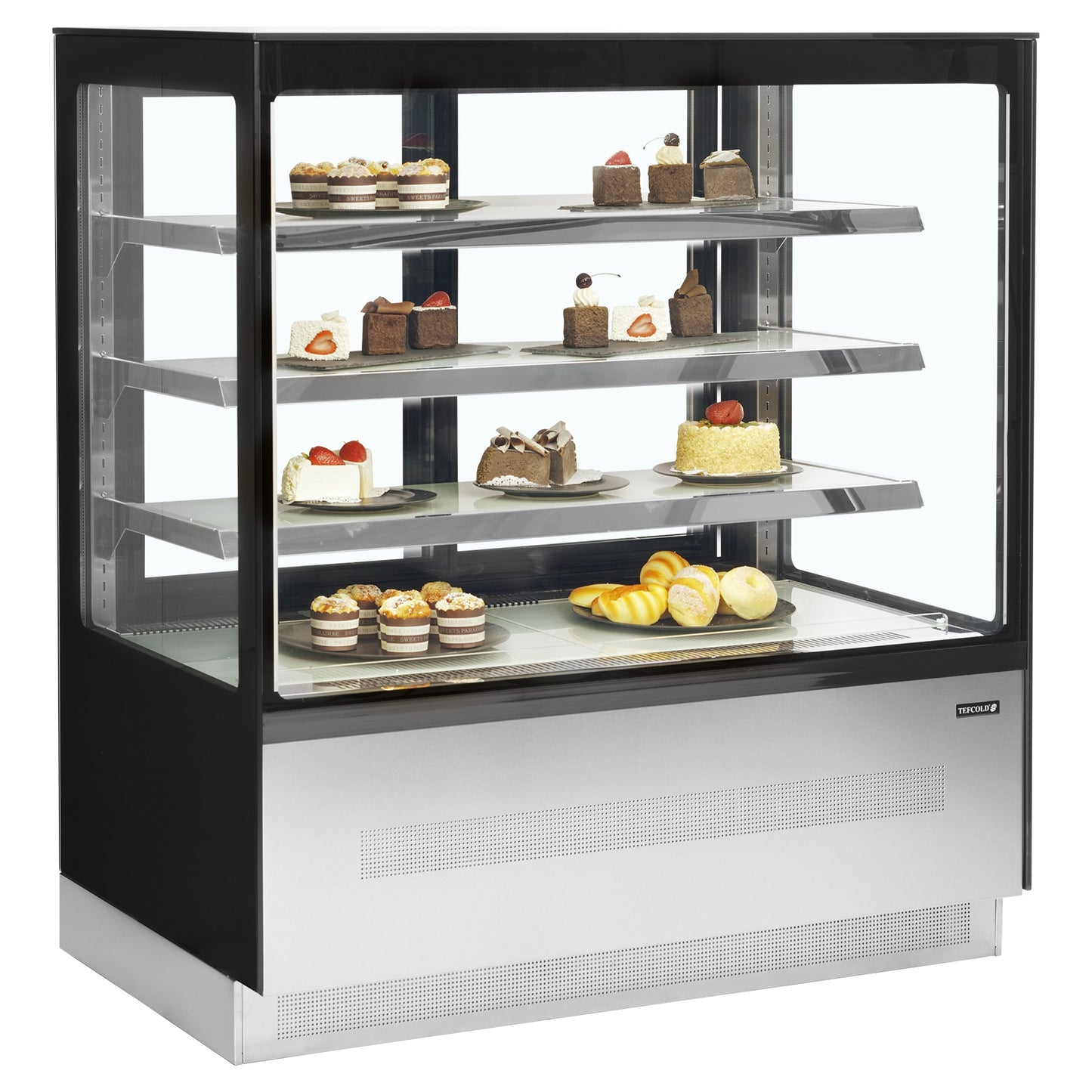 LPD1203F/BLACK - Kylda displaykylbänkar - Kyld glasdisk med extra hyllutrymme
