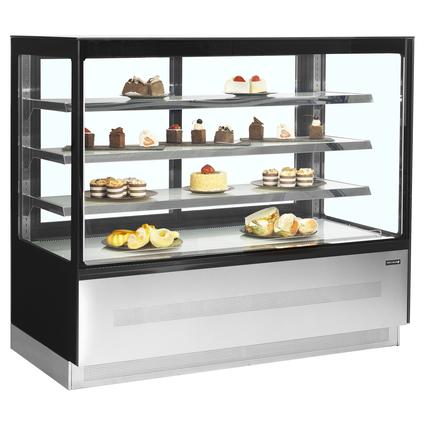LPD1503F/BLACK - Kylda displaykylbänkar - Kyld glasdisk med extra hyllutrymme