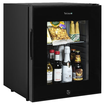 TM33G - Minibar - Svart minibar-kylskåp med ramlös glasdörr