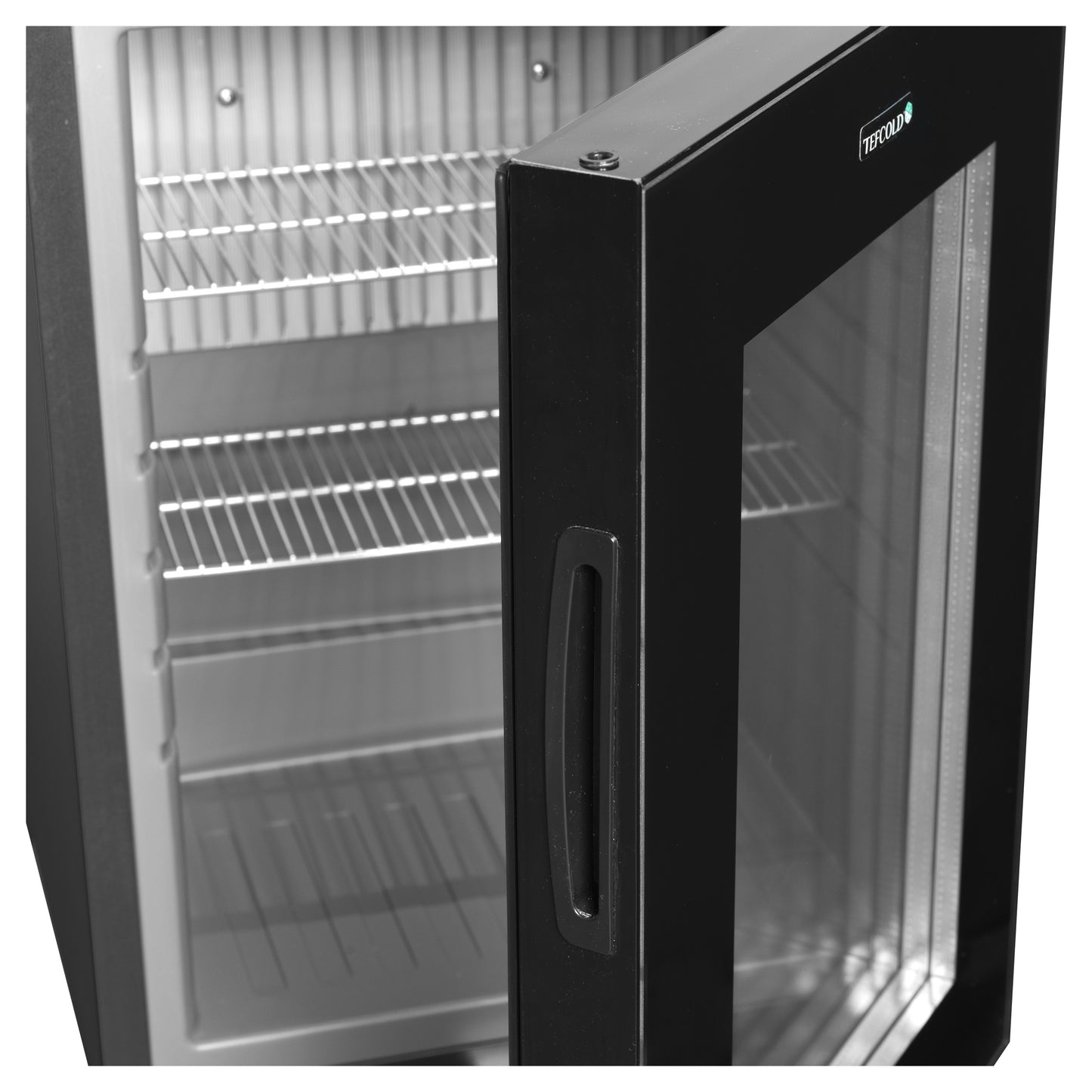 TM33G - Minibar - Svart minibar-kylskåp med ramlös glasdörr