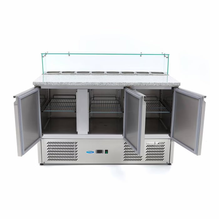 MAXIMA Pizzabänk med 3 dörrar 137cm - 400L - Glasskydd