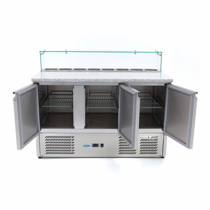 MAXIMA Pizzabänk med 3 dörrar 137cm - 400L - Glasskydd