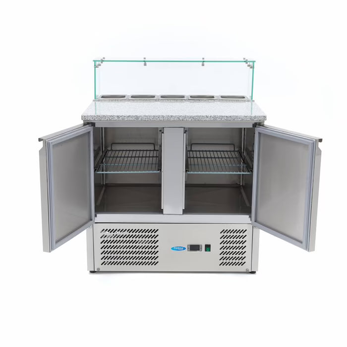 MAXIMA Pizzabänk med 2 dörrar 90cm - 285L - Glasskydd