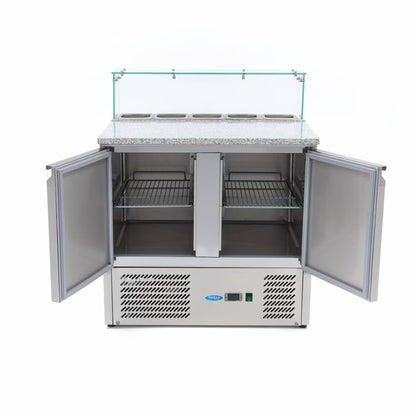 MAXIMA Pizzabänk med 2 dörrar 90cm - 285L - Glasskydd