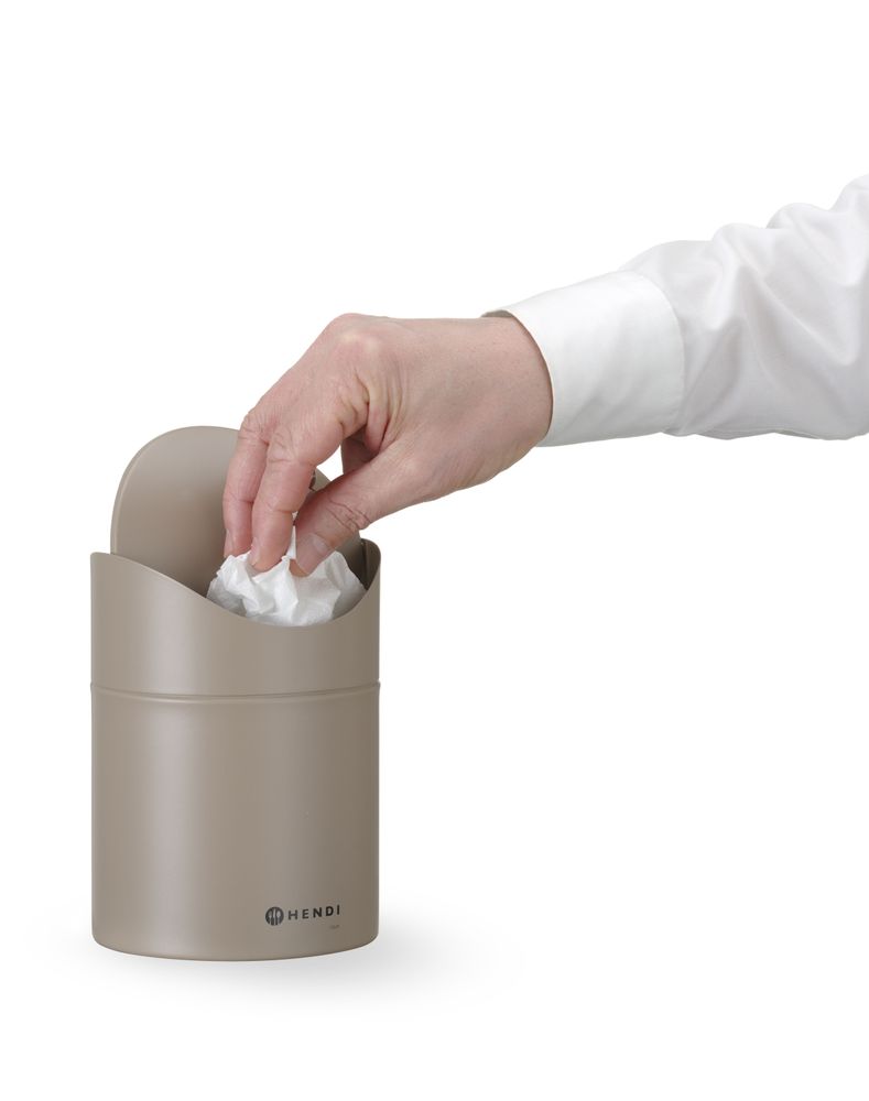 Hendi Beige bordspapperskorg med svängbart lock, 1,2L