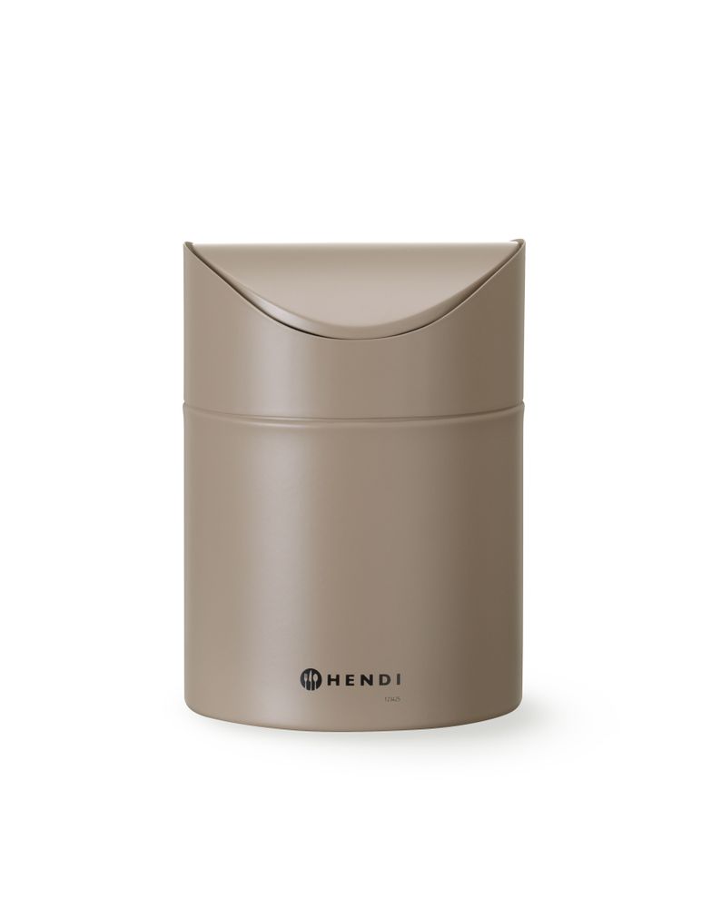 HENDI Beige bordspapperskorg med svängbart lock, 1,2L
