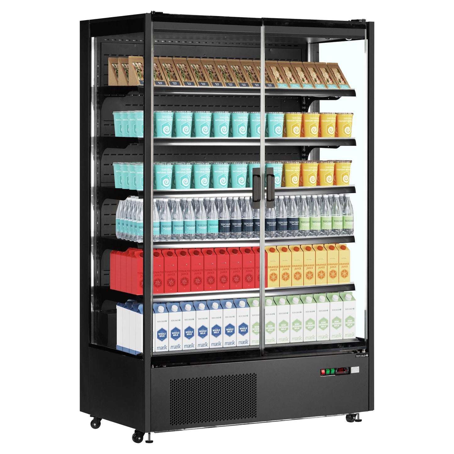 PC1250B - Multideck-kyl för stormarknader - Svart multideck-kyl med ramlösa glasdörrar
