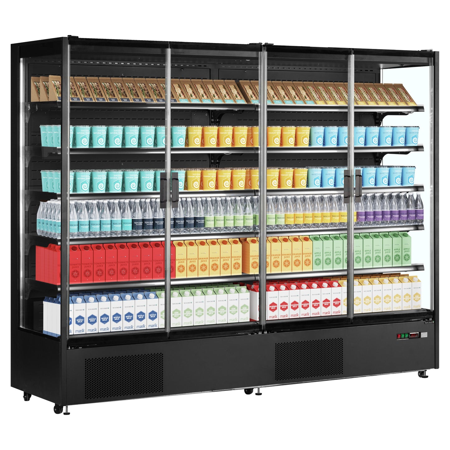 PC2500B - Multideck-kyl för stormarknader - Svart multideck-kyl med ramlösa glasdörrar