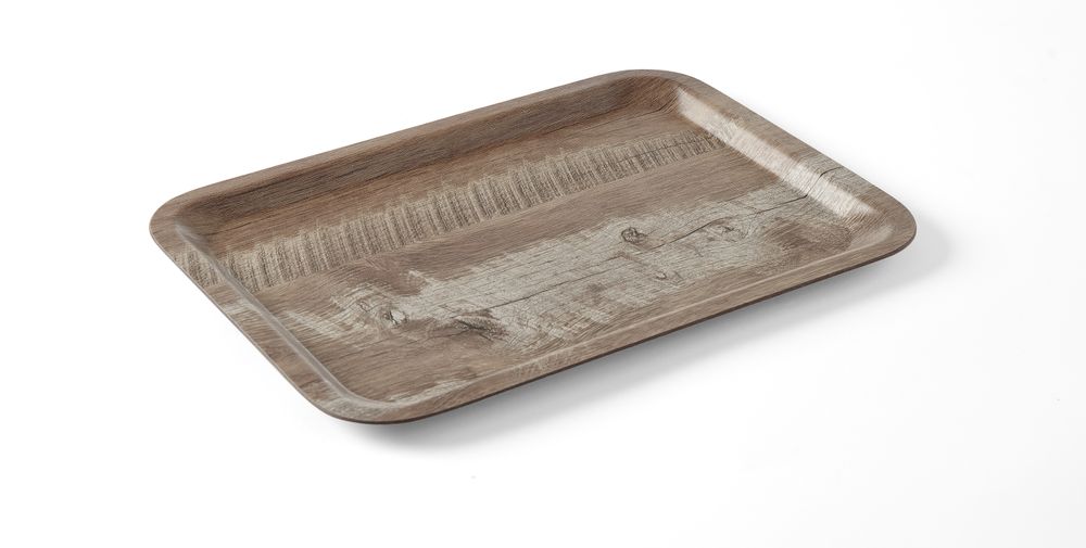 AmerBox Serveringsbricka med melaminlaminat, halkfri, med trädesign, mörkt trä, 240x340mm