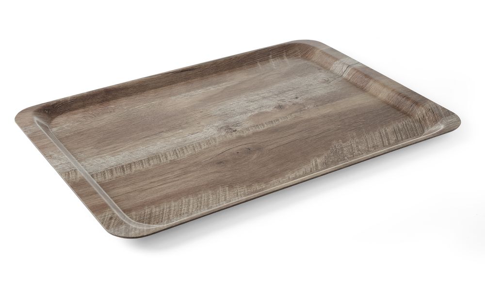AmerBox Serveringsbricka med melaminlaminat, halkfri, med trädesign, mörkt trä, 240x340mm