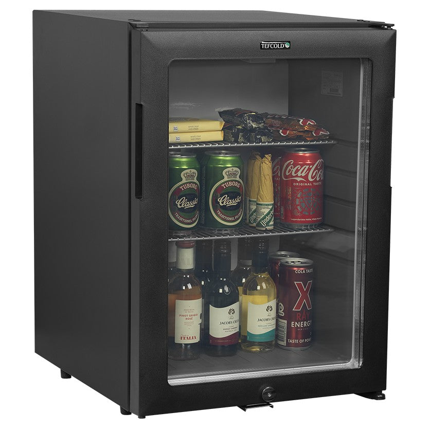 TM44G-1 - Minibar - Svart minibar-kylskåp med ramlös glasdörr