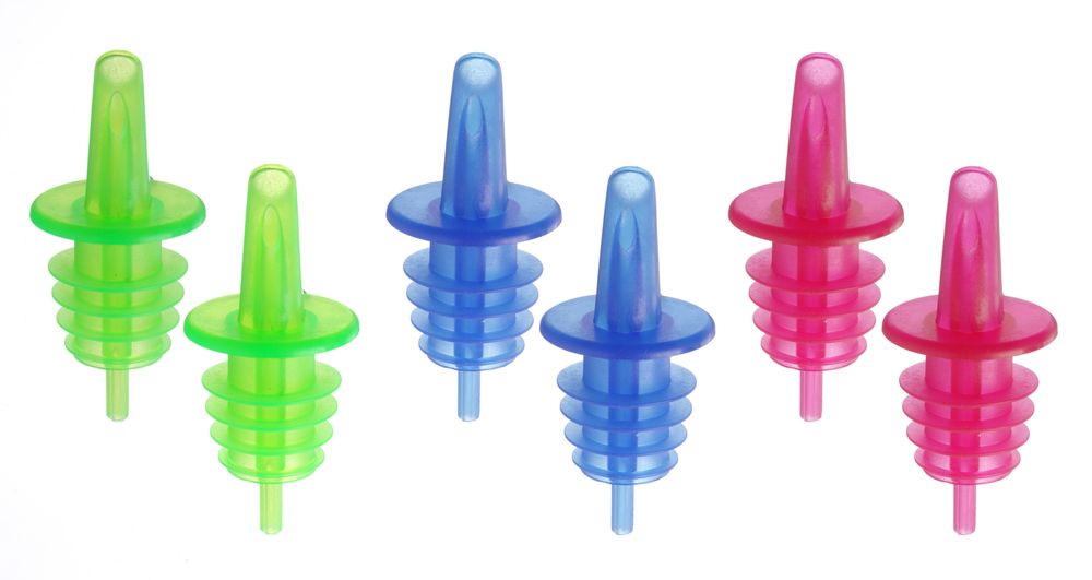 Free flow pourers, BarUp, 2 blue, 2 red , 2 green, Red, 6 pcs