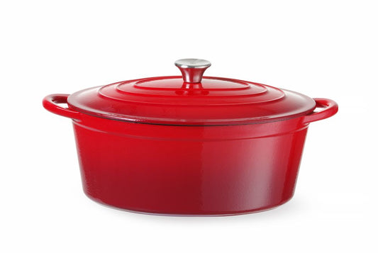 Gjutjärnsgryta emaljerad, HENDI, 6,88L, Röd, 405x255x(H)134mm, Oval