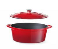 Hendi Gjutjärnsgryta emaljerad, 6,88L, Röd, 405x255x(H)134mm, Oval