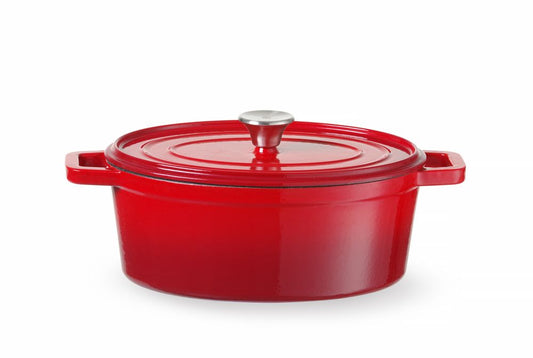 Gjutjärnsgryta emaljerad, HENDI, 4,4L, Röd, 365x290x(H)115mm, Oval