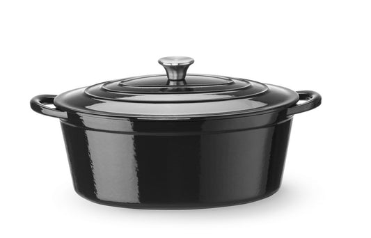 Gjutjärnsgryta emaljerad, HENDI, 6,88L, Svart, 405x255x(H)134mm, Oval