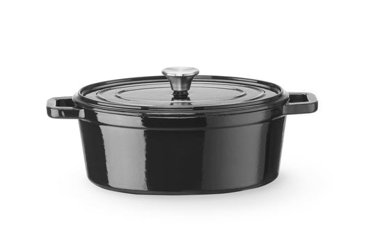 Gjutjärnsgryta emaljerad, HENDI, 4,4L, Svart, 365x290x(H)115mm, Oval