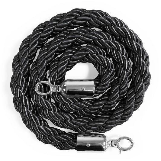 Flätat rep till köstolpe, Svart/silver - 150cm