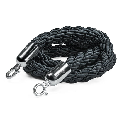 Flätat rep till köstolpe, Svart/silver - 150cm