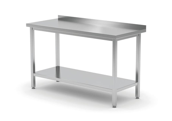Hendi Väggbord med hyllplan – bultad, djup 600 mm, Profi Line, 1000x600x(H)850mm