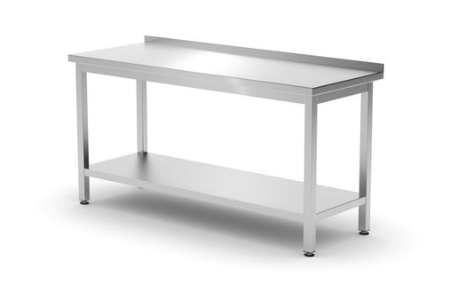 Väggbord med hyllplan – bultad, djup 600 mm, HENDI, Profi Line, 1600x600x(H)850mm