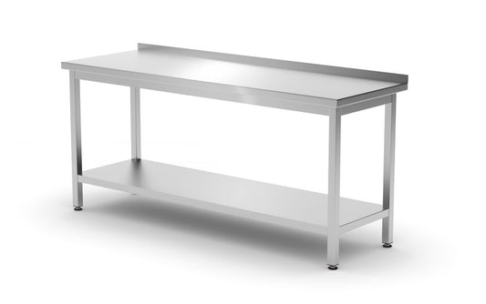 Väggbord med hyllplan – bultad, djup 600 mm, HENDI, Profi Line, 1800x600x(H)850mm