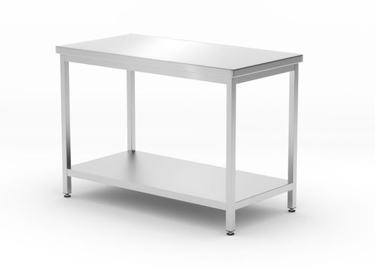 Centralt bord med hyllplan – bultad, djup 600 mm, HENDI, Profi Line, 1200x600x(H)850mm