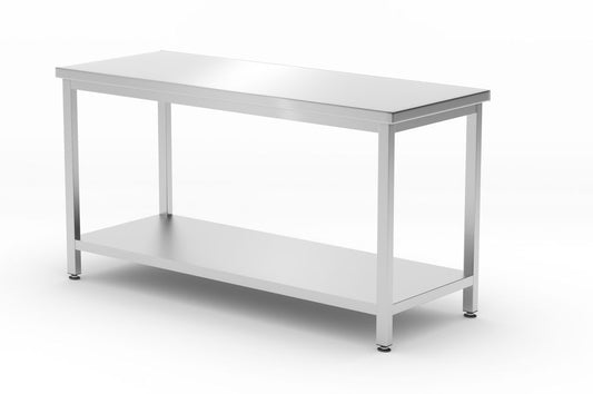Centralt bord med hyllplan – bultad, djup 600 mm, HENDI, Profi Line, 1600x600x(H)850mm