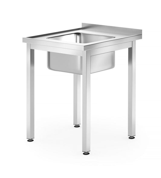 Diskbänksbord – bultat, djup 600 mm, HENDI, Profi Line, diskho i mitten, 600x600x(H)850mm