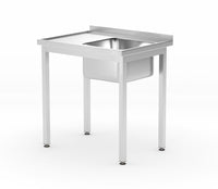 Hendi Diskbänk med hyllplan – bultad, djup 600 mm, Profi Line, vänster sida, 800x600x(H)850mm