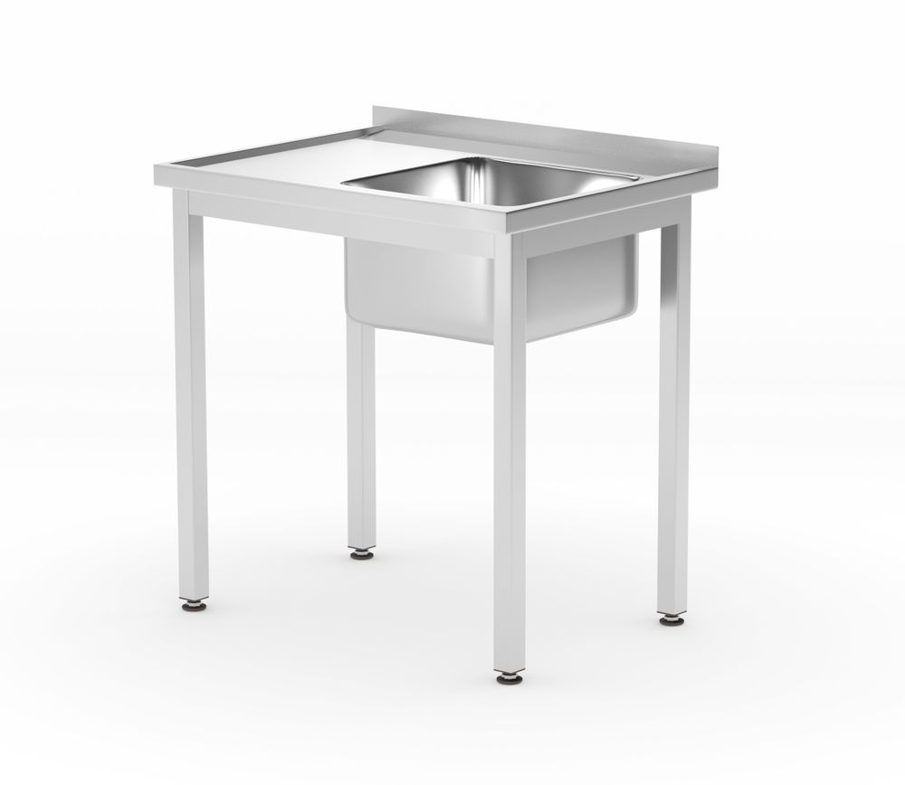 Diskbänk med hyllplan – bultad, djup 600 mm, HENDI, Profi Line, höger sida, 800x600x(H)850mm