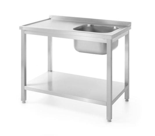 Diskbänk med hyllplan – bultad, djup 600 mm, HENDI, Profi Line, höger sida, 1000x600x(H)850mm